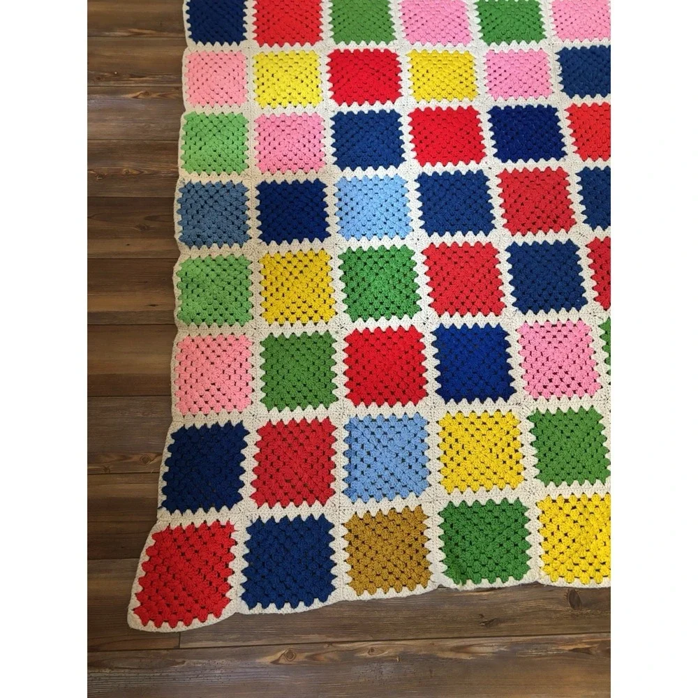 Granny Square Crochet Afghan Blanket Sofa Throw Multi-Color 63